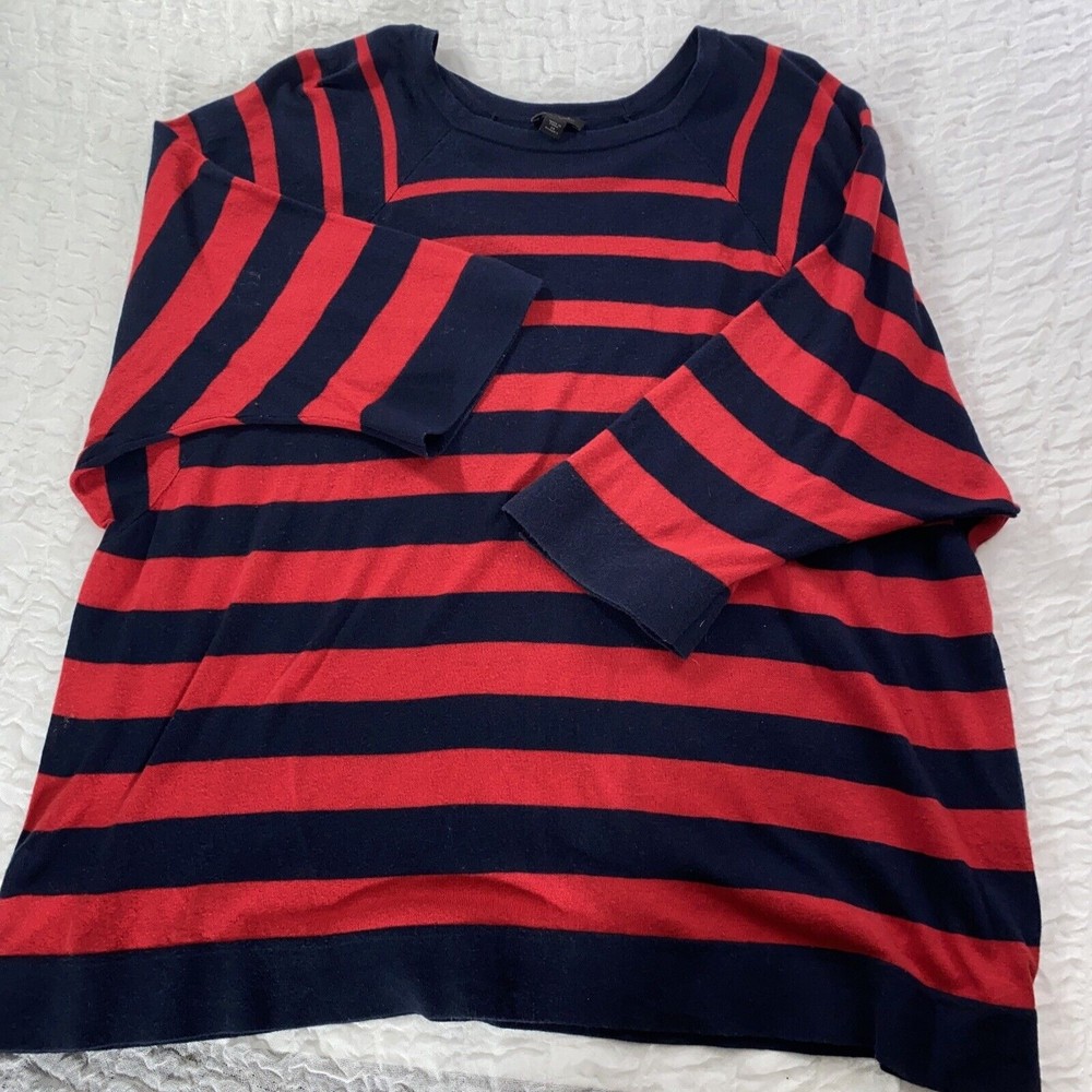 J. Jill Sweater Womens 3X Scoop Neck Ballet Sleeves red White Stripes